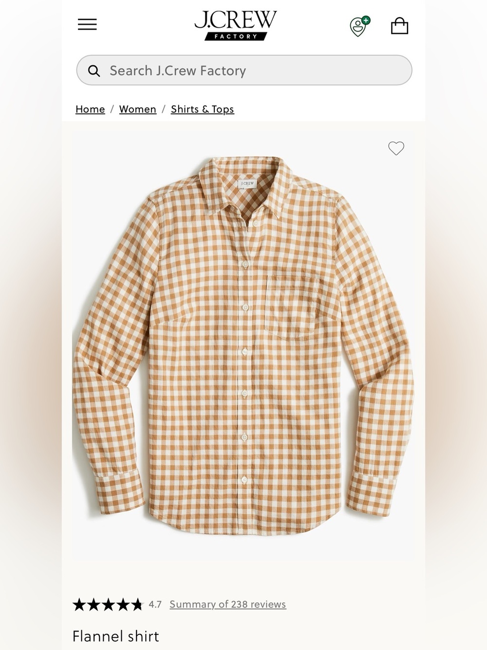 J.Crew Tan & White Gingham Flannel Button-Down Shirt. Size: M